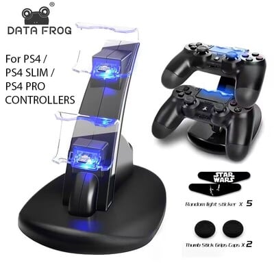 DATA FROG valdiklio įkroviklis, skirtas PlayStation 4 LED dvigubo USB įkrovimo doko stotelei, skirtas Dualshock 4/PS4 Slim Pro žaidimų valdikliui