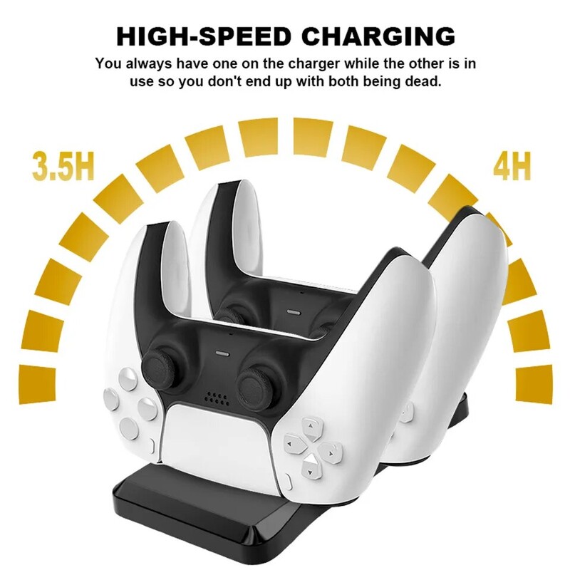 GAMINJA P51 lādētājs PS5 kontrollera stacijai ar dubultu uzlādes doku Ātrās uzlādes PS5 bezvadu kontroliera spēļu piederumi