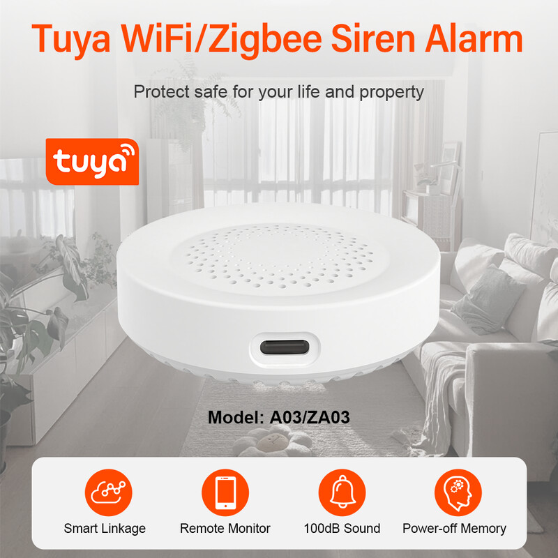 Tuya Zigbee WiFi sireenialarm nutika kodu turvalisuse jaoks 100 db kõlar töötab koos Alexa Yandex Alice`iga Nõuab Tuya Zigbee jaoturit.