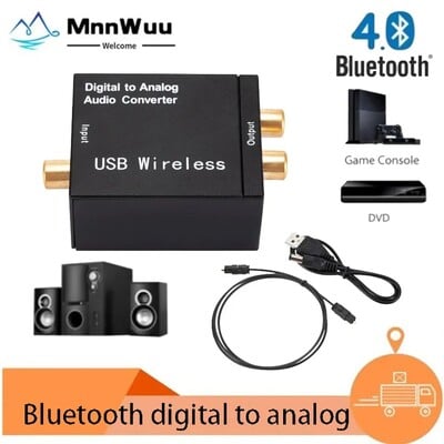 MnnWuu DAC Цифрово-аналогов аудио конвертор Поддържа Bluetooth оптично влакно Toslink Коаксиален сигнал към RCA R/L аудио декодиране