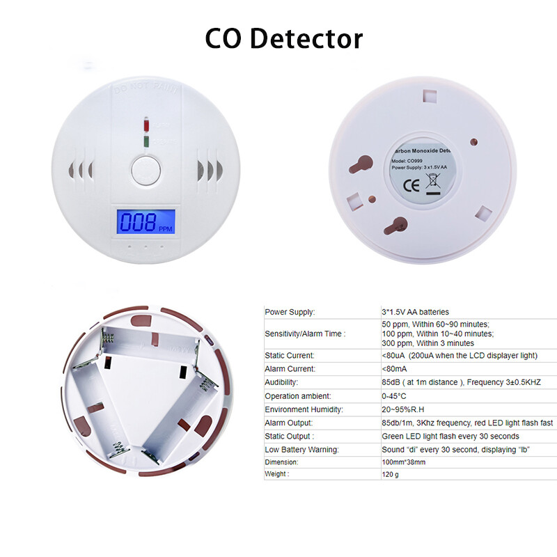 2-ühes juhtmevaba süsinikmonooksiidi detektor suitsuandur CO Warner Fire Secur Alarm 85 dB Sisseehitatud hääljuhis digitaalne LCD ekraan