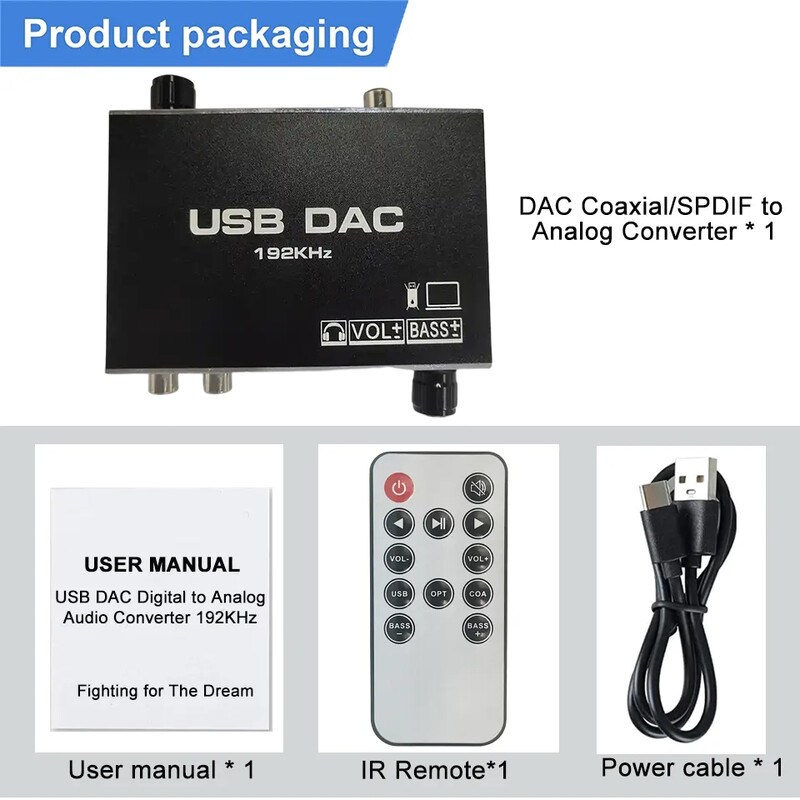 192KHz HiFi аудио декодер DAC Дистанционно управление Телевизор Оптичен коаксиален USB OTG Усилвател за слушалки Цифрово-аналогов преобразувател Адаптер