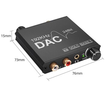 192KHz/24Bit DAC Ψηφιακός σε Αναλογικός Μετατροπέας Ήχου Ψηφιακός SPDIF Optical Toslink ομοαξονικό σε αναλογικό στερεοφωνικό L/R RCA και βύσμα 3,5mm