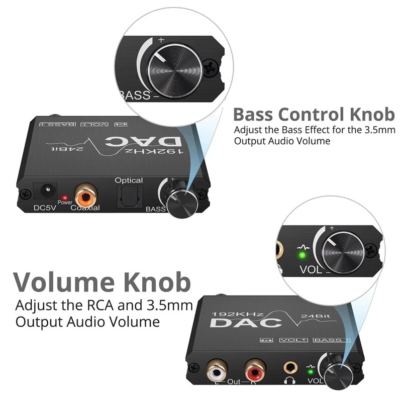 192KHz/24Bit DAC digitalno-analogni audio konverter Digitalni SPDIF optički Toslink koaksijalni u analogni stereo L/R RCA i 3,5 mm utičnica