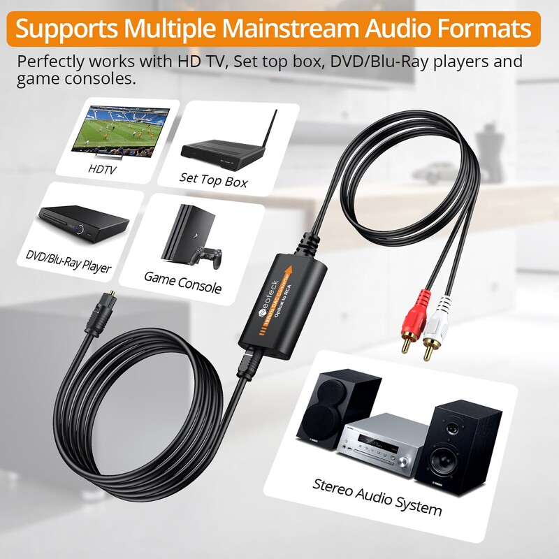 Neoteck 192kHz digitālā uz analogo audio pārveidotājs Optiskais Toslink uz RCA audio adaptera vīrišķais savienotājs DAC pārveidotājs