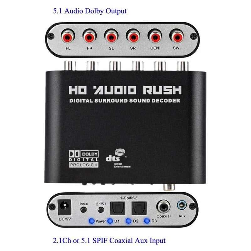 Digital la analogic 5.1 canale Stereo AC3 Audio DAC Convertor Optic SPDIF Coaxial AUX 3.5Mm la 6RCA Decodor Amplificator pentru TV