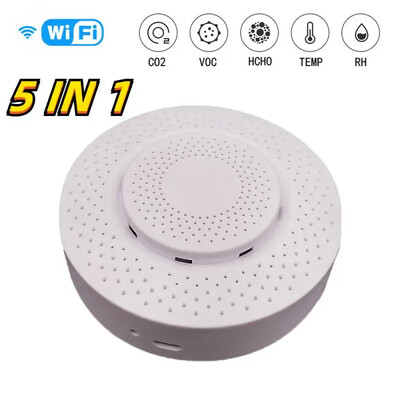 Tuya WIFI/Zigbee Smart oro kokybės monitoriaus dėžutė VOC HCHO PM2.5/10 dujų detektoriaus temperatūros drėgmės matuoklis 6 IN 1 oro namų šeimininkė