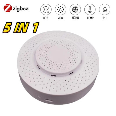 Tuya WIFI/Zigbee Smart oro kokybės monitoriaus dėžutė VOC HCHO PM2.5/10 dujų detektoriaus temperatūros drėgmės matuoklis 6 IN 1 oro namų šeimininkė