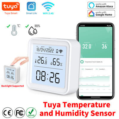 Tuya WIFI Zigbee Сензор за температура и влажност Вътрешен термометър Детектор Smart Life Дистанционно управление Поддръжка Alexa Google Home