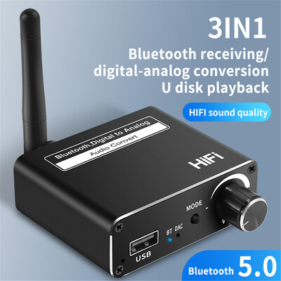 Цифрово-аналогов 192kHz DAC преобразувател, безжичен Bluetooth 5.0 със слушалки, оптичен коаксиален усилвател, 3,5 мм поддръжка, USB аудио адаптер