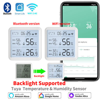 Tuya WiFi senzor temperature i vlage za pametni dom Pozadinsko osvjetljenje Higrometar Termometar kompatibilan s Bluetooth aplikacijom Daljinski upravljač