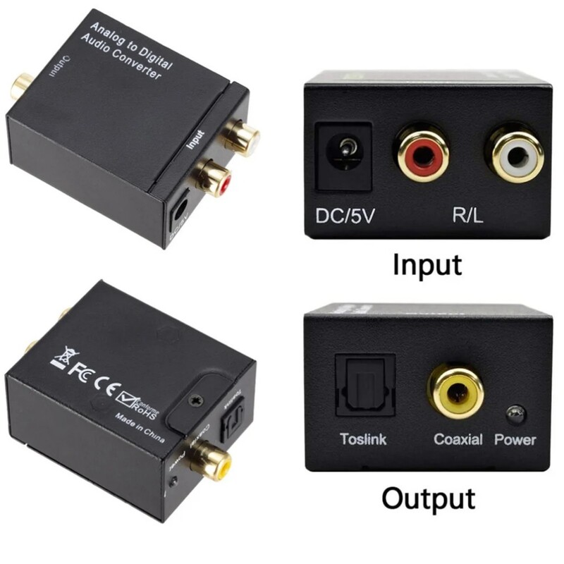 Analoog-digitaalmuundur ADC heli analoog-digitaalmuundur (optiline/koaksiaalne) optiline koaksiaalne RCA Toslink SPDIF-adapter