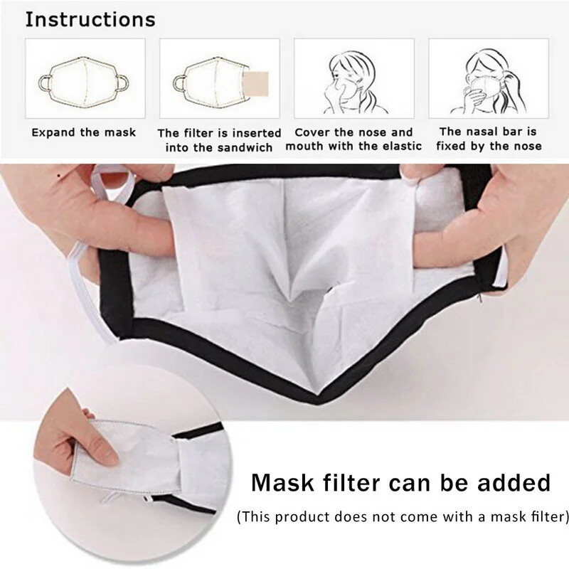 Pamučna crna maska usta lice protiv prašine PM2.5 filtar od aktivnog ugljena tkanine maske perive višekratnu upotrebu