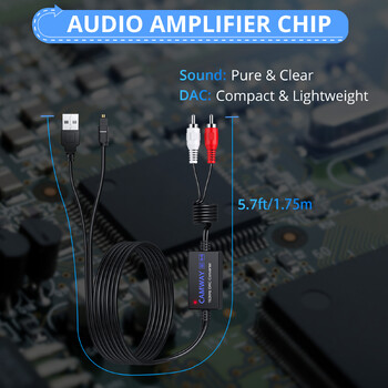 Μετατροπέας DAC 192 kHz 5,7 ft (1,75 m) Οπτικό Toslink SPDIF σε RCA Ενσωματωμένο Τσιπ ενισχυτή ήχου μετατροπέα ψηφιακού σε αναλογικό ήχου