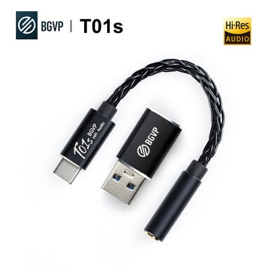 BGVP T01s USB DAC AMP адаптер Type-C/Lightning към 2,5/3,5/4,4 mm Hi-Res аудио кабел, усилвател за слушалки за Android hidizs