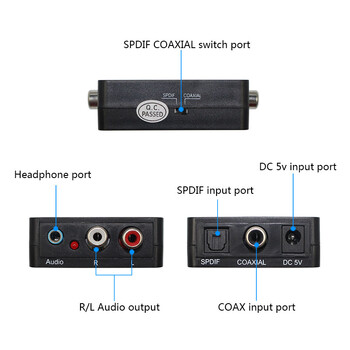 Αποκωδικοποιητής ήχου SPDIF Coaxial to RCA για ψηφιακός ενισχυτής Dolby DTS Αναλογικός μετατροπέας ενισχυτής με καλώδιο dc