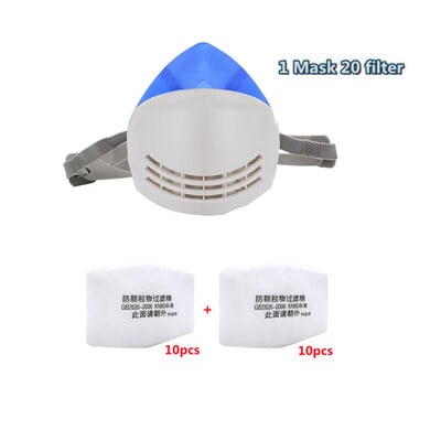Dulkių kaukė + 20 vnt. Filtras Medvilninis respiratorius Pusei veido Dulkėms atspari kaukė Pramoninė statybinė Dulkių Rūko apsauga Dujų kaukė