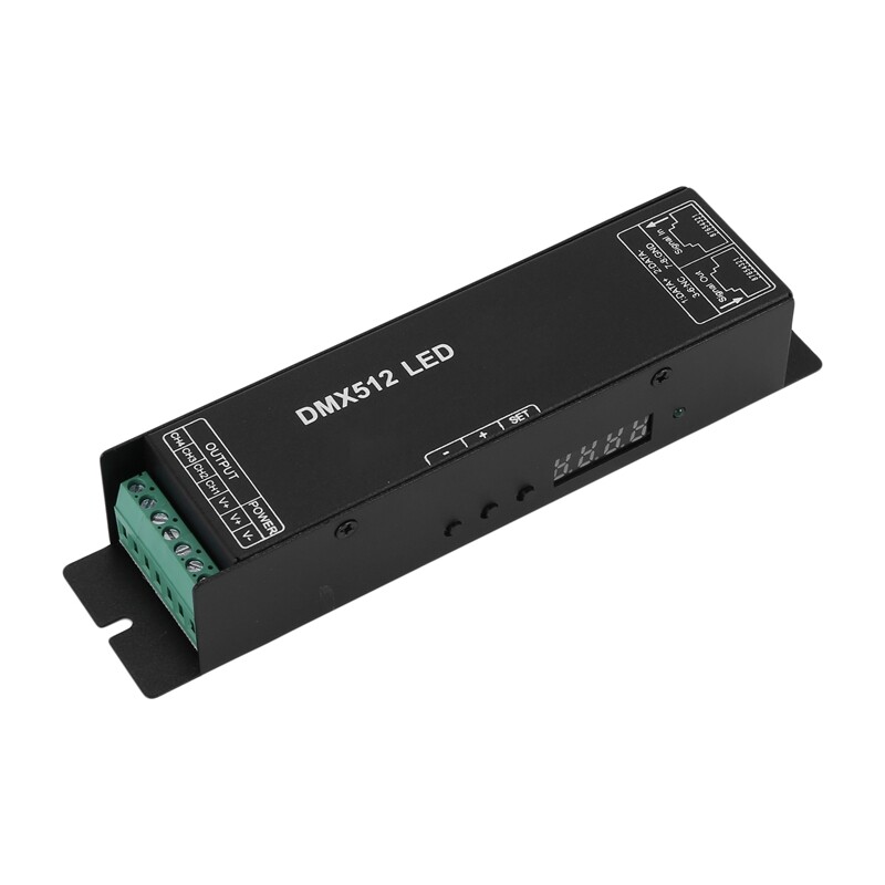 Dmx 512 skaitmeninio ekrano dekoderis, pritemdymo tvarkyklė Dmx512 valdiklis, skirtas LED Rgbw juostos juostos šviesai Rj45 jungtis Dc12-24V 20A (4 C