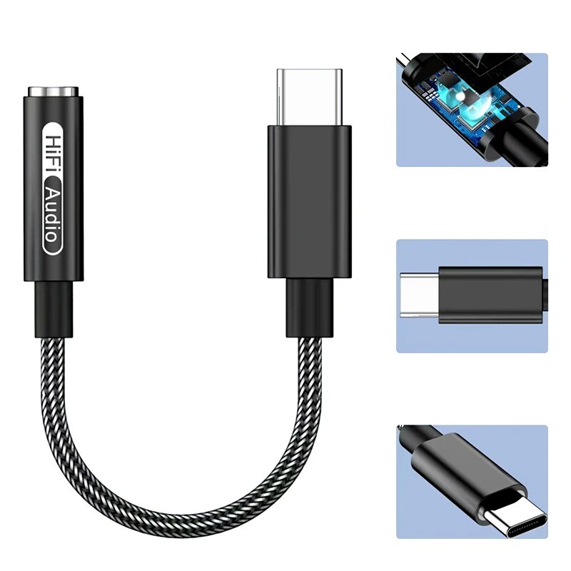 Realtek ALC5686 USB Type-C līdz 3,5 mm DAC austiņu pastiprinātājs 16-32Ω 125dB PCM 32b/384kHz digitālais dekodētājs augstas izšķirtspējas AUX audio adapteris