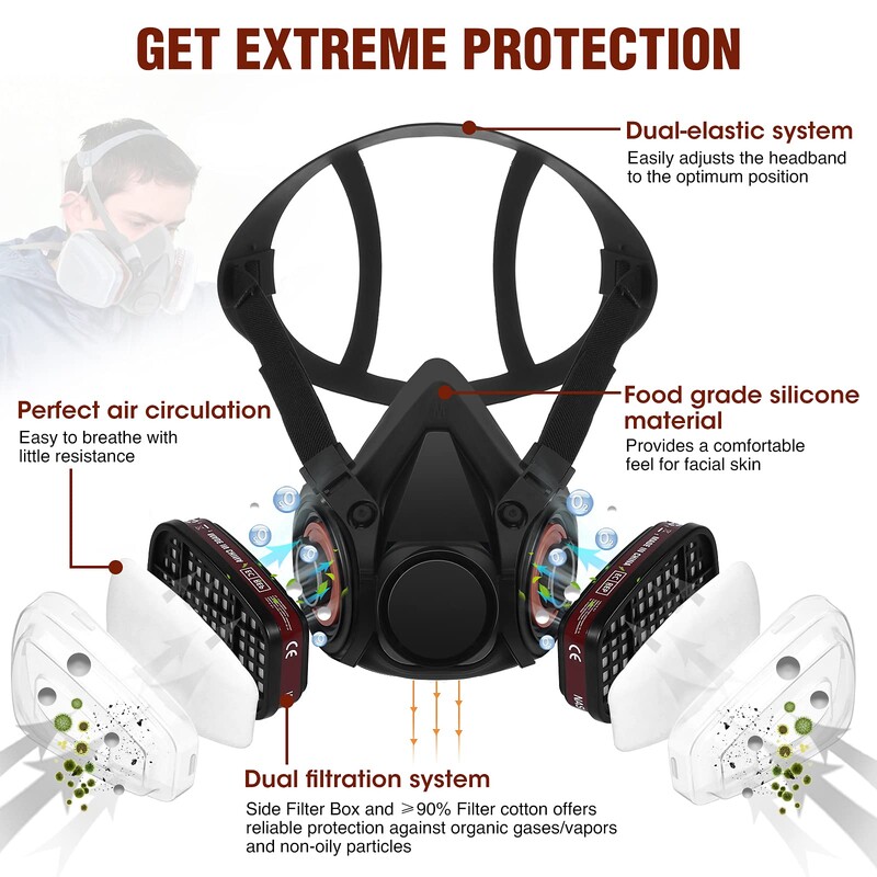 8In1 6200 tolmu gaasimask uduvastane kaitseprillid poole näoga gaasi respiraator epoksüvaik värvimine pihusti poleerimine tööohutus