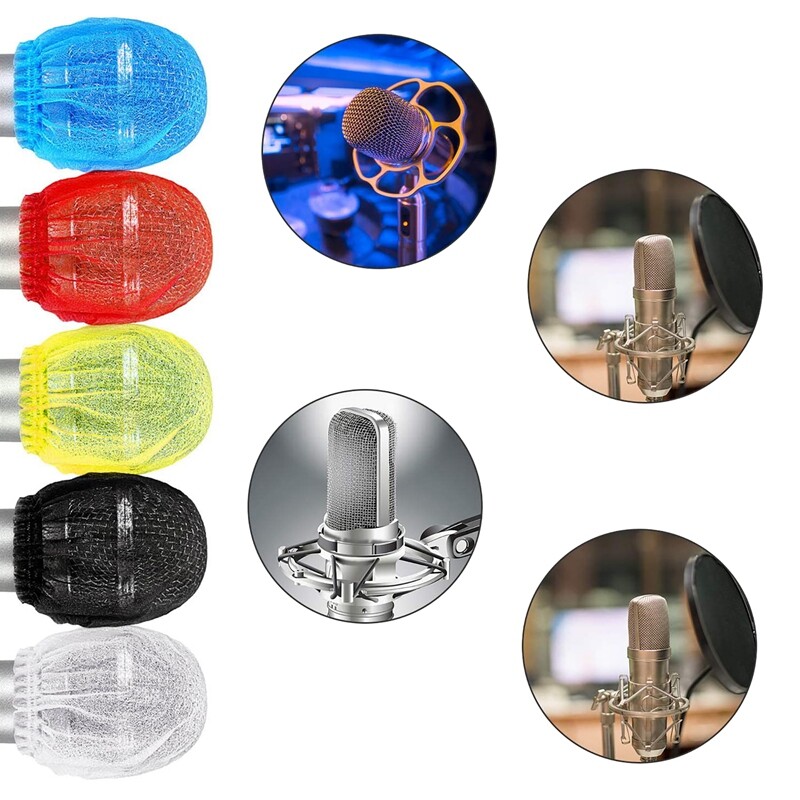 200 de bucăți capac de microfon de unică folosință, parbriz pentru microfon de mână pentru studio de înregistrare KTV Karaoke (culori mixte)