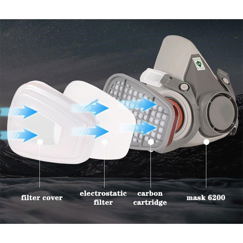 6200 Chemical Poole näo tolmukindel respiraator, tööstuslik värvimine pihustatav gaasimask kaitsvate udukindlate prillidega Ohutus töö