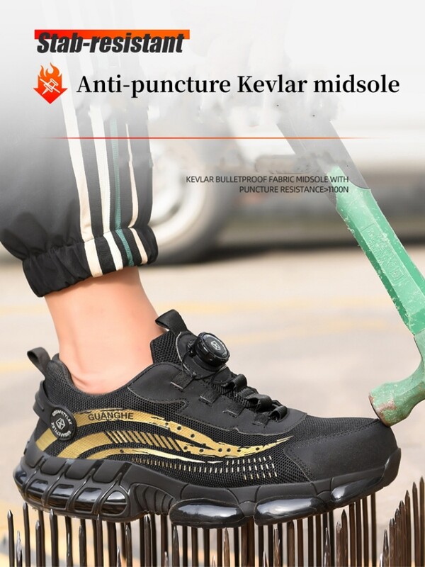 Предпазни обувки Мъжки Дамски работни обувки със стоманени пръсти Леки въртящи се копчета Защитни маратонки против смазване Работни защитни ботуши