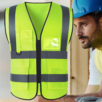 Γιλέκο υψηλής ορατότητας Breathable Multi-pocket Reflective Vest 2 Reflective Strip Railway Coal Miners Uniform for Driver Workers