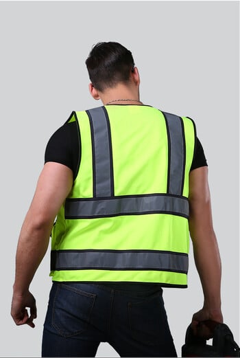 Ανακλαστικό γιλέκο ασφαλείας Hi Vis με τσέπες και φερμουάρ για άνδρες και γυναίκες, πληροί τα πρότυπα ANSI/ISEA