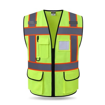 Светлоотразителна защитна жилетка Hi Vis с джобове и цип за мъже и жени, отговаря на стандарта ANSI/ISEA