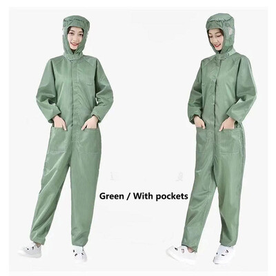 Unisex ühes tükis kombinesoonid ühtsed puhtad riided kapuuts Puhasruumi rõivad puhtad staatilised riided tolmukindel töökaitse