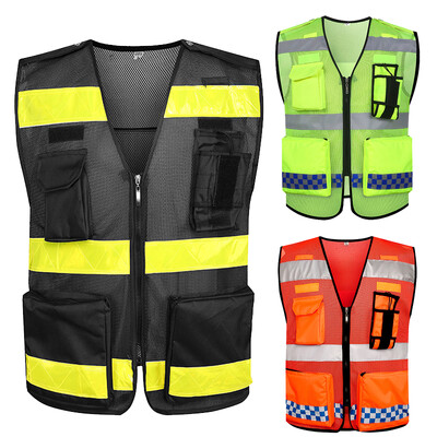 Juoda Safety vest šviesą atspindinčios liemenės konstrukcijos darbo apranga su šviesą atspindinčiomis juostelėmis