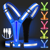 Helkurvest Reguleeritav riietus Hästi nähtav ohutus 3 valgustusrežiimi LED-jooksuvarustus Laste öö Mehed