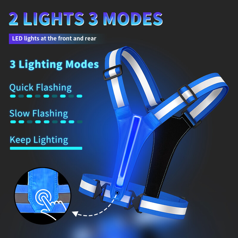 Helkurvest Reguleeritav riietus Hästi nähtav ohutus 3 valgustusrežiimi LED-jooksuvarustus Laste öö Mehed