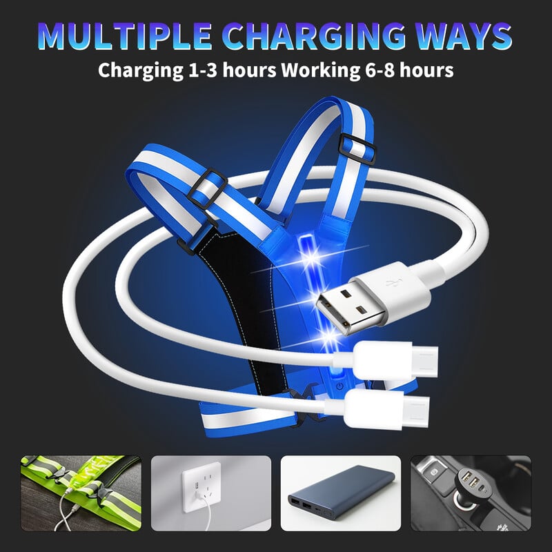 Helkurvest Reguleeritav riietus Hästi nähtav ohutus 3 valgustusrežiimi LED-jooksuvarustus Laste öö Mehed