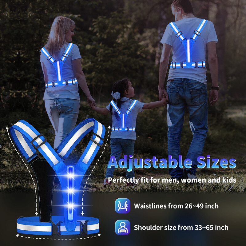 Helkurvest Reguleeritav riietus Hästi nähtav ohutus 3 valgustusrežiimi LED-jooksuvarustus Laste öö Mehed