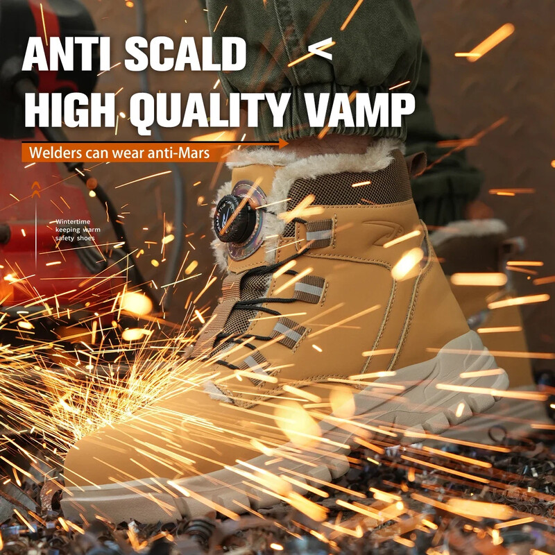 Moda 2024, iarna catifea pentru bărbați, pantofi de siguranță pentru locul de muncă, cizme de șantier indestructibile, rezistente la apă, cizme pentru bărbați, încălțăminte pentru bărbați