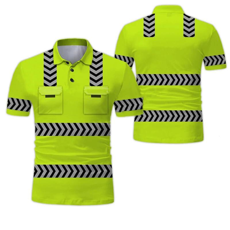 3D-prinditud töövorm Polosärgid Meeste vabaajamood Tööriided Nööp Reväär Lühikeste varrukatega Särk Meeste T-d Topid Turvariietus