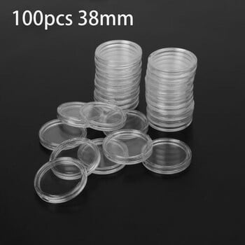 100Pcs 16-40mm Διαφανές στρογγυλό κουτί αποθήκευσης νομισμάτων Capsules Collection Θήκη νομισμάτων Εμπορευματοκιβώτια Θήκη κέρματος Κάψουλες Προμήθειες Δώρα