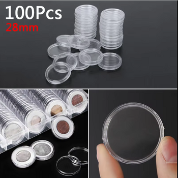 100Pcs 16-40mm Διαφανές στρογγυλό κουτί αποθήκευσης νομισμάτων Capsules Collection Θήκη νομισμάτων Εμπορευματοκιβώτια Θήκη κέρματος Κάψουλες Προμήθειες Δώρα