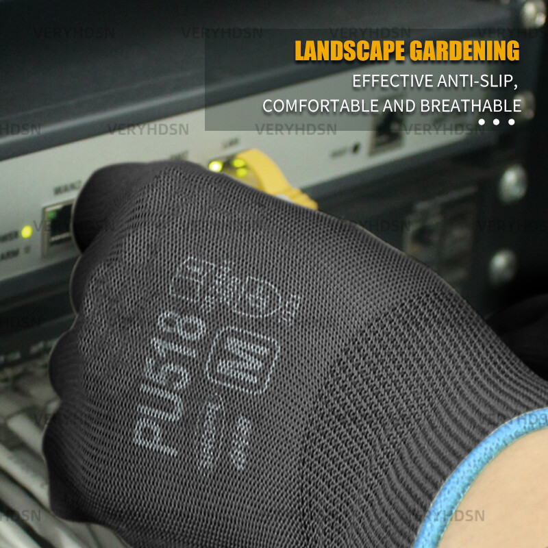 3 perechi de mănuși de lucru negre, ultra-subțiri, ușoare, de siguranță, durabile și respirabile, manșetă din tricot, acoperită cu PU, rezistentă la tăiere, pentru bărbați și femei