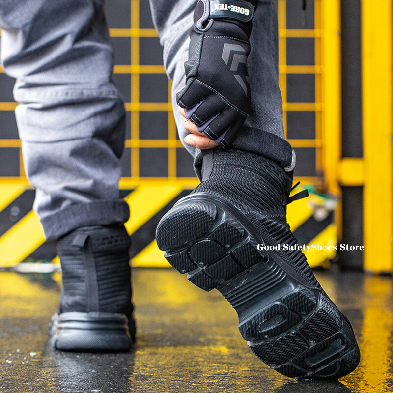 Модни предпазни ботуши Мъжки работни обувки със стоманени пръсти Високи предпазни работни ботуши Мъжки противоударни строителни защитни обувки