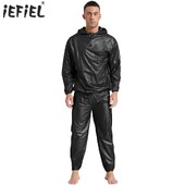 Meeste spordirõivad, saunakomplektid, pikkade varrukatega kapuutsiga jope, ülerõivad ja pikad püksid, PVC higikostüüm jõusaalitreeningu jooga jaoks