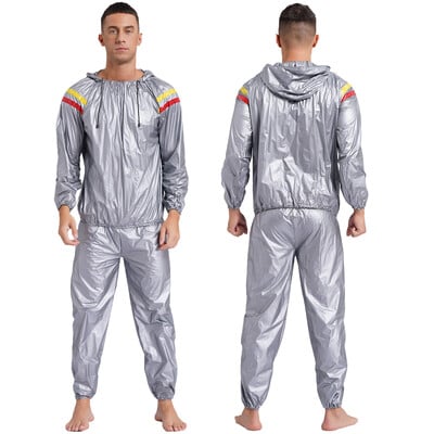 Meeste spordirõivad, saunakomplektid, pikkade varrukatega kapuutsiga jope, ülerõivad ja pikad püksid, PVC higikostüüm jõusaalitreeningu jooga jaoks