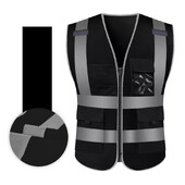 Vestă reflectorizantă de înaltă vizibilitate Vestă de lucru de siguranță Vestă de construcție Vestă de siguranță Îmbrăcăminte de siguranță Multi buzunare Vestă neagră Hi Vis