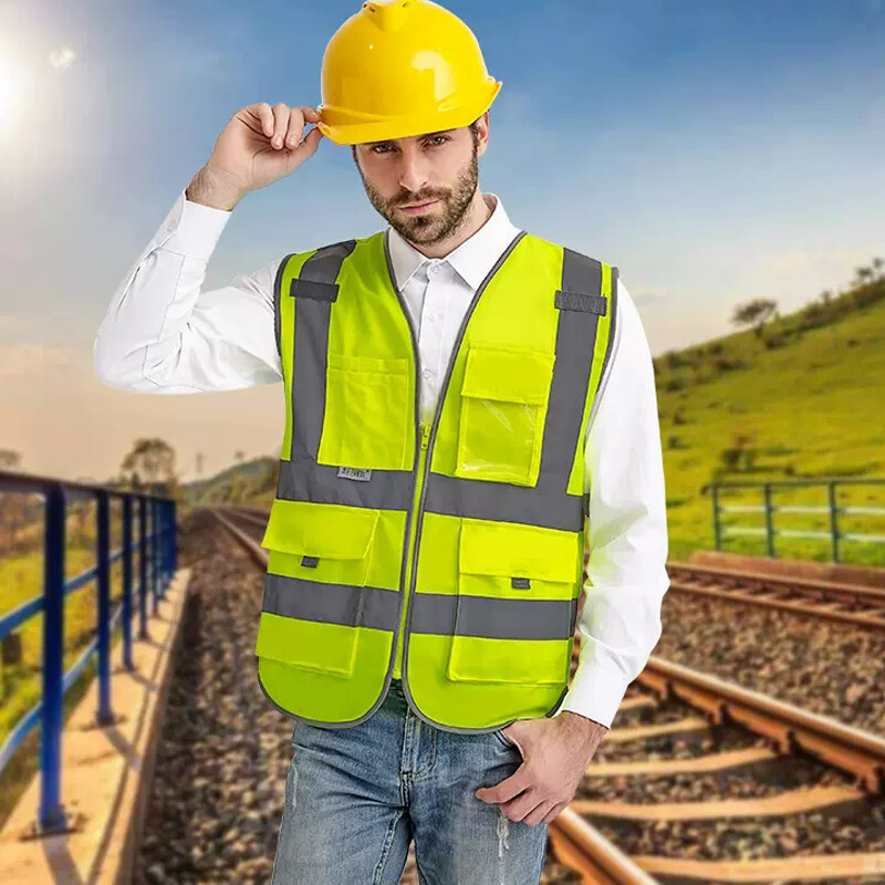 Vestă reflectorizantă de înaltă vizibilitate Vestă de lucru de siguranță Vestă de construcție Vestă de siguranță Îmbrăcăminte de siguranță Multi buzunare Vestă neagră Hi Vis