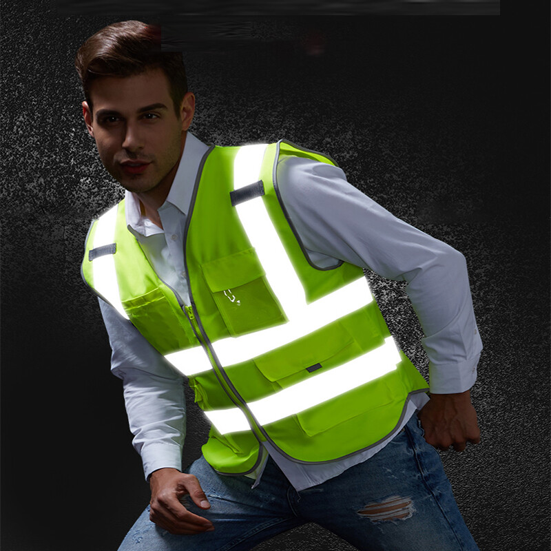 Vestă reflectorizantă de înaltă vizibilitate Vestă de lucru de siguranță Vestă de construcție Vestă de siguranță Îmbrăcăminte de siguranță Multi buzunare Vestă neagră Hi Vis