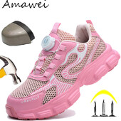 Kerged töökaitsejalatsid Naiste pöörlevate nööpidega hingavad ja kaitsvad töötossud terasest varbakingad hävimatud turvasaapad