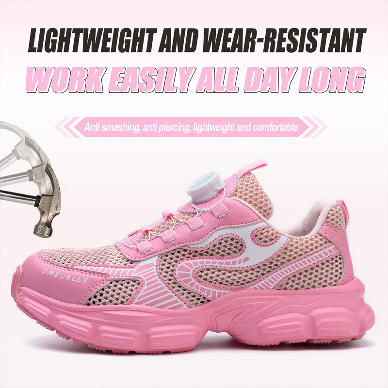 Kerged töökaitsejalatsid Naiste pöörlevate nööpidega hingavad ja kaitsvad töötossud terasest varbakingad hävimatud turvasaapad