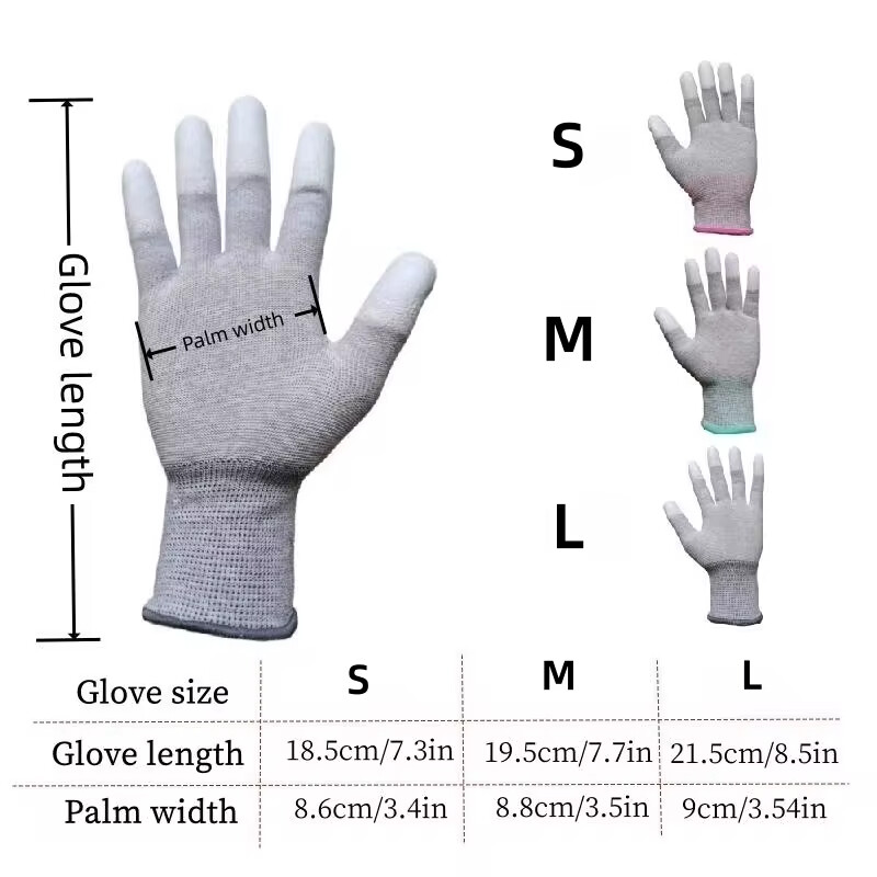 10 pari ESD zaštitnih radnih rukavica s obloženim vrhovima prstiju za održavanje elektronike visoke kvalitete